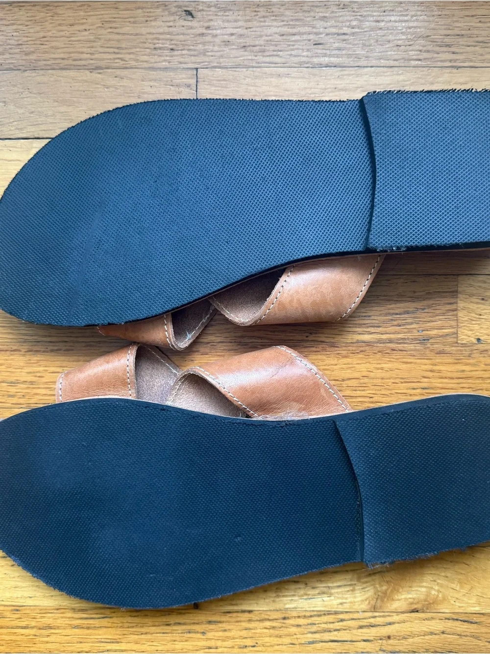 Tan Greek Leather Cross-Strap Slide Sandals